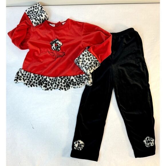 Vintage URit Y2K 2002 Crush Velvet Pants Set Floral Leopard - Girls Size 6 - Picture 1 of 12